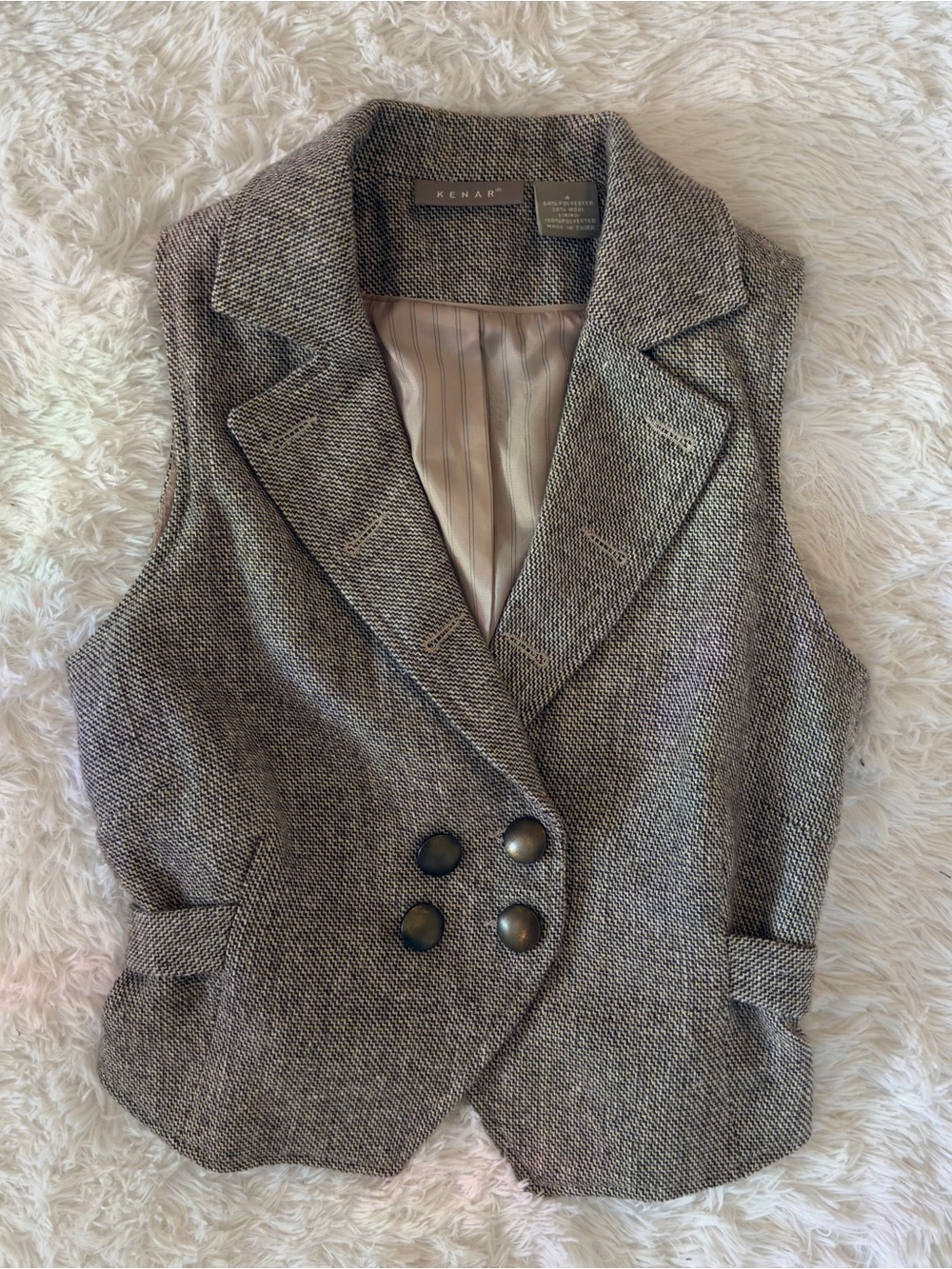 Kenar Women's Herringbone Gray Tweed Vest